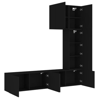 Mobili TV a Muro 5pz Neri in Legno Multistrato