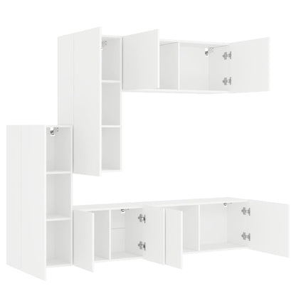 Mobili TV a Muro 5pz Bianchi in Legno Multistrato