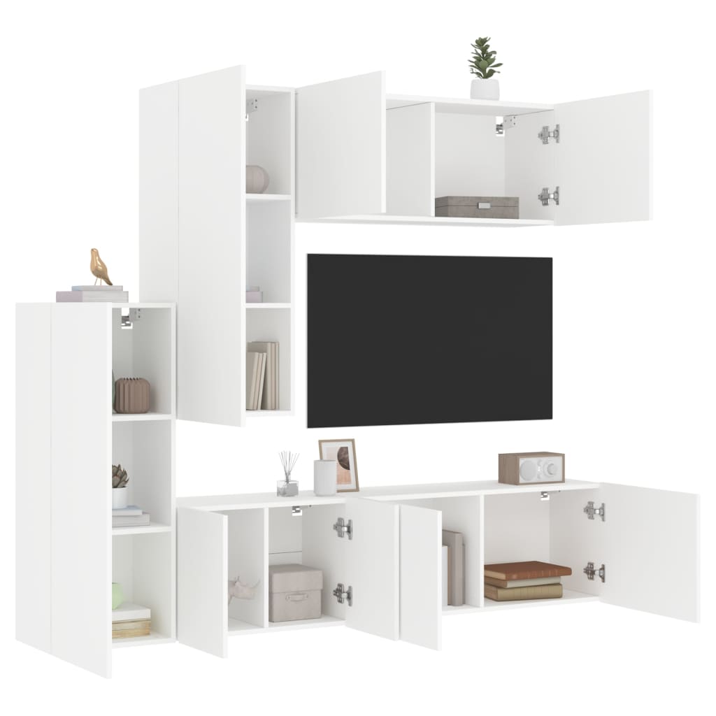 Mobili TV a Muro 5pz Bianchi in Legno Multistrato