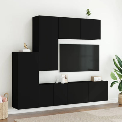 Mobili TV a Muro 5pz Neri in Legno Multistrato