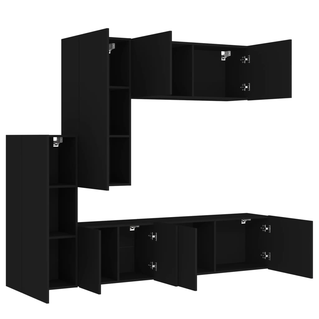 Mobili TV a Muro 5pz Neri in Legno Multistrato