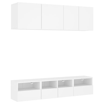 Mobili TV a Muro 5pz Bianchi in Legno Multistrato