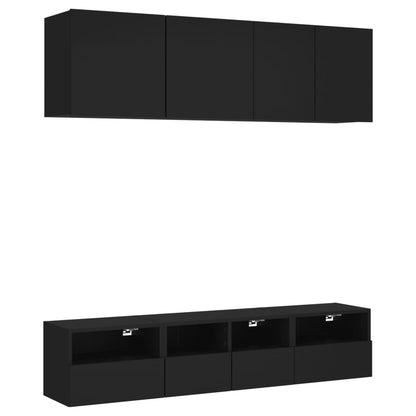 Mobili TV a Muro 5pz Neri in Legno Multistrato
