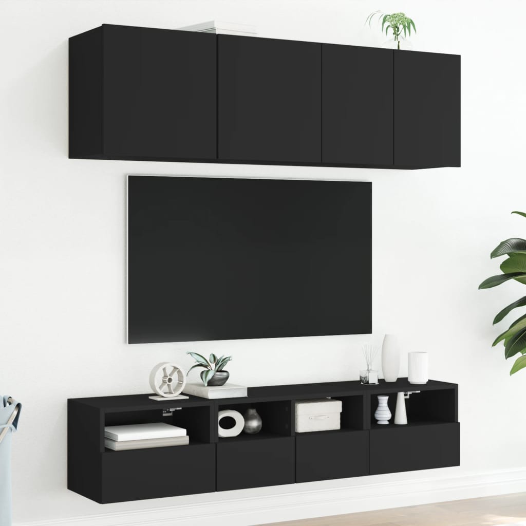 Mobili TV a Muro 5pz Neri in Legno Multistrato