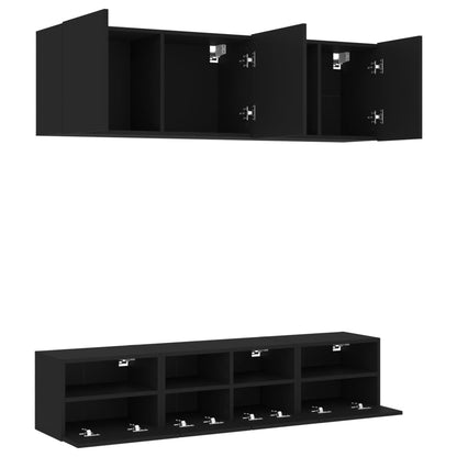 Mobili TV a Muro 5pz Neri in Legno Multistrato