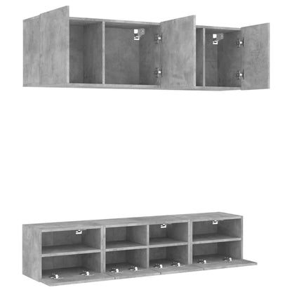 Mobili TV a Muro con LED 5pz Grigio Cemento Legno Multistrato