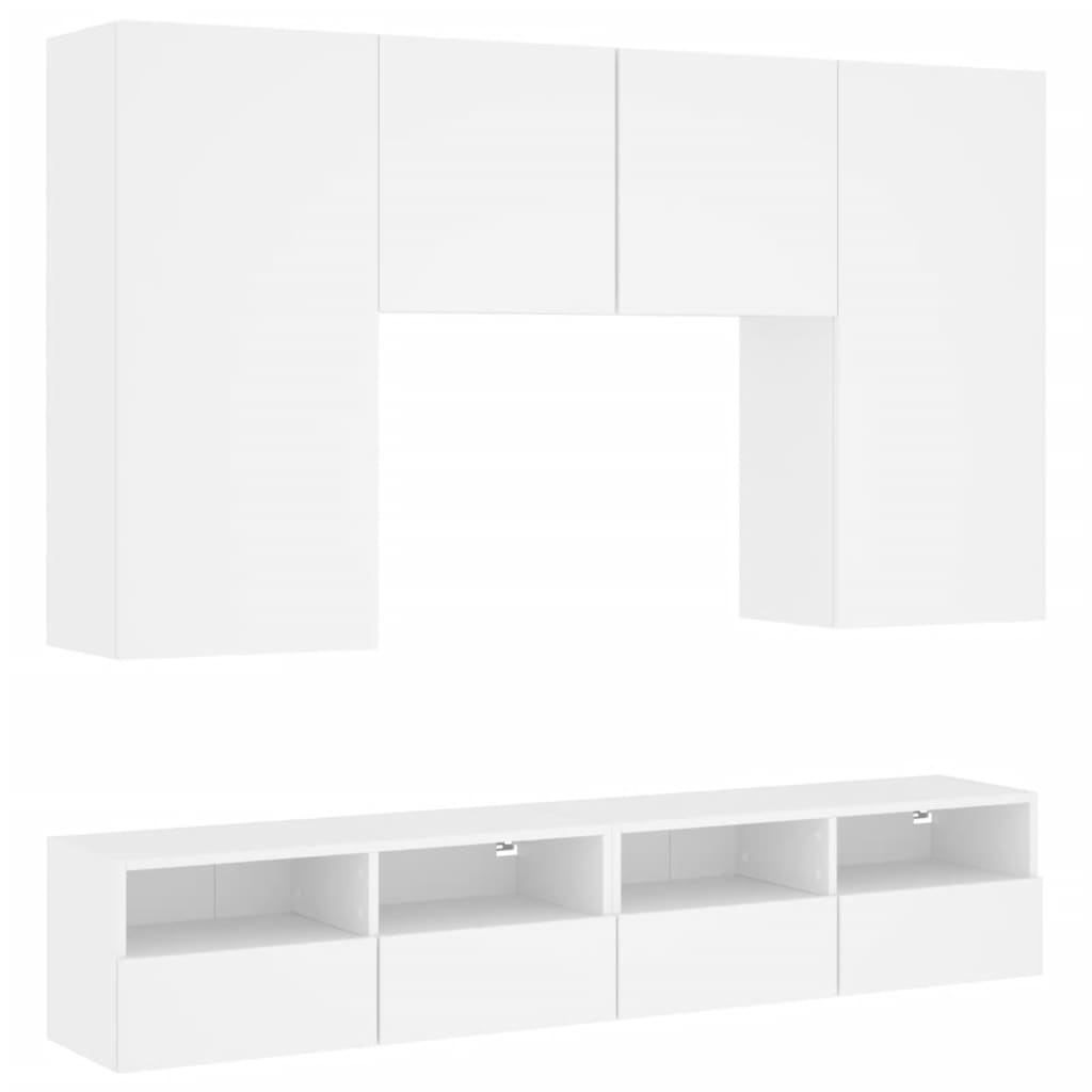 Mobili TV a Muro 5pz Bianchi in Legno Multistrato