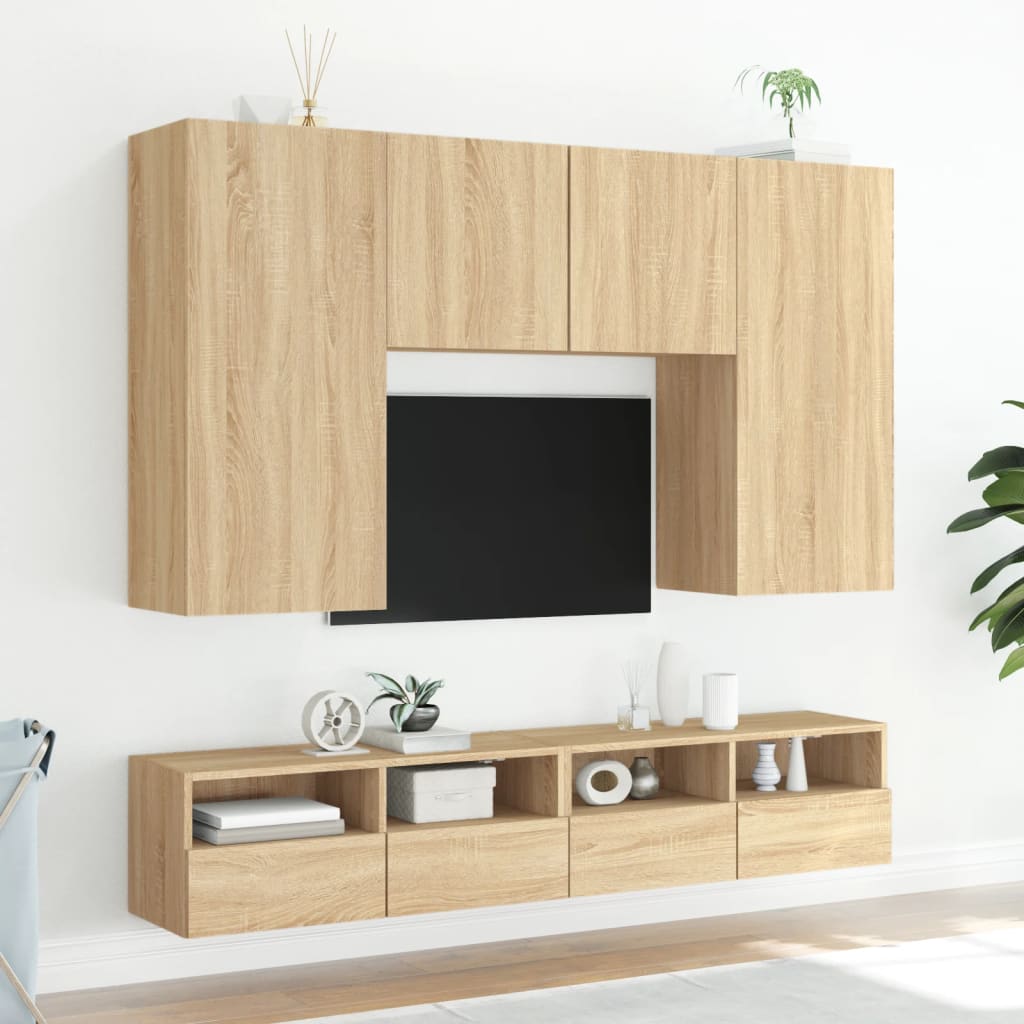 Mobili TV a Muro 5pz Rovere Sonoma in Legno Multistrato