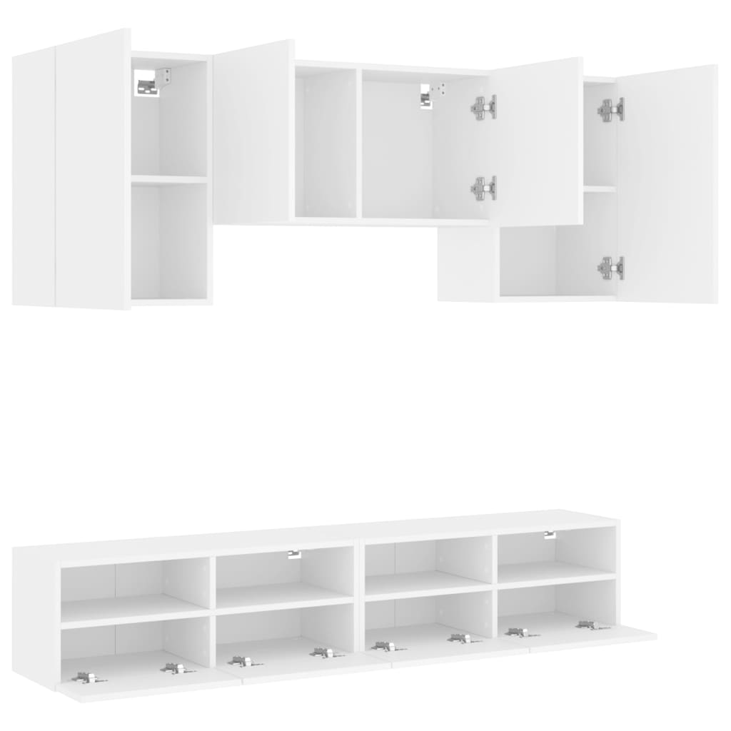 Mobili TV a Muro 5pz Bianchi in Legno Multistrato