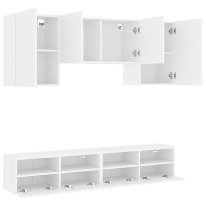 Mobili TV a Muro 5pz Bianchi in Legno Multistrato