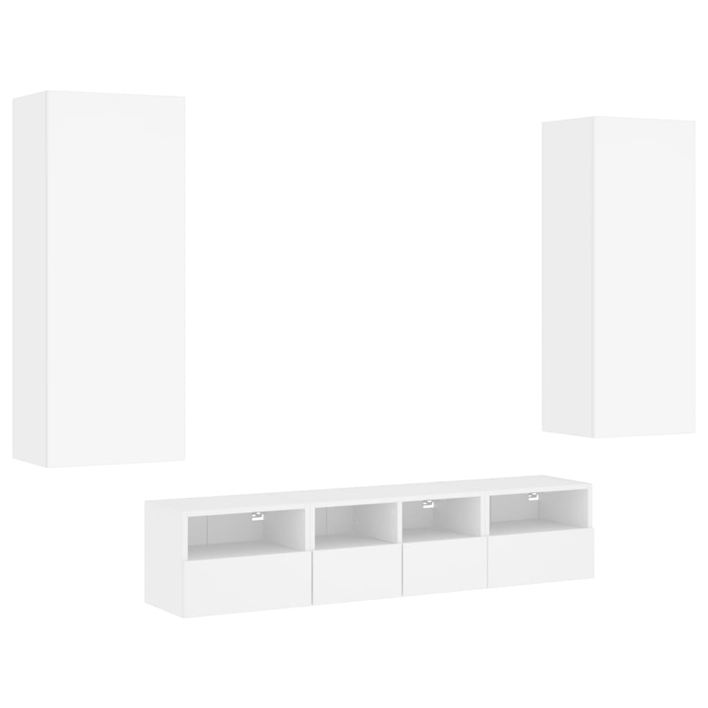 Mobili TV a Muro 5pz Bianchi in Legno Multistrato