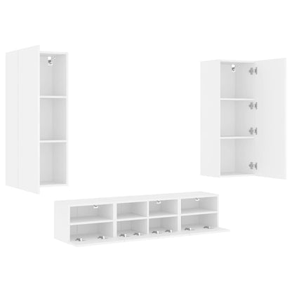 Mobili TV a Muro 5pz Bianchi in Legno Multistrato