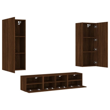Mobili TV a Muro 5pz Rovere Marrone in Legno Multistrato