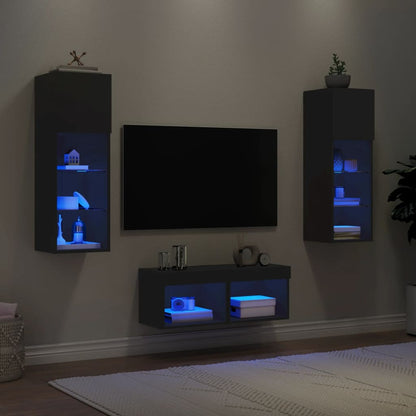 Mobili TV a Muro 4pz con Luci LED Neri