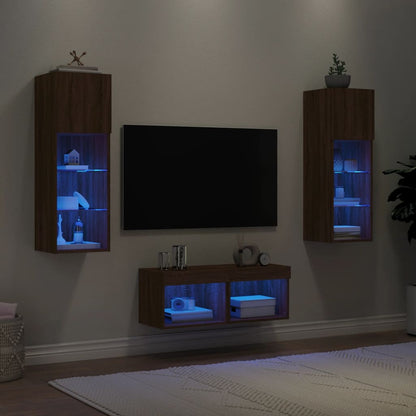 Mobili TV a Muro 4pz con Luci LED Rovere Marrone