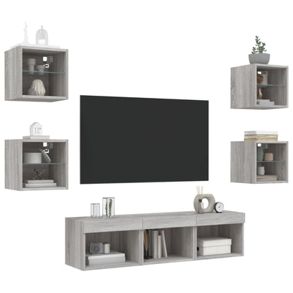 Mobili TV a Muro con LED 7pz Grigio Sonoma Legno Multistrato