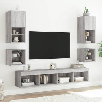 Mobili TV a Muro con LED 8pz Grigio Sonoma Legno Multistrato