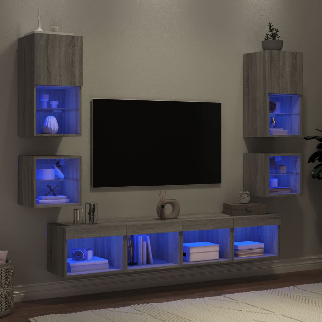 Mobili TV a Muro con LED 8pz Grigio Sonoma Legno Multistrato