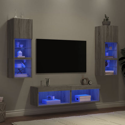 Mobili TV a Muro con LED 6pz Grigio Sonoma Legno Multistrato