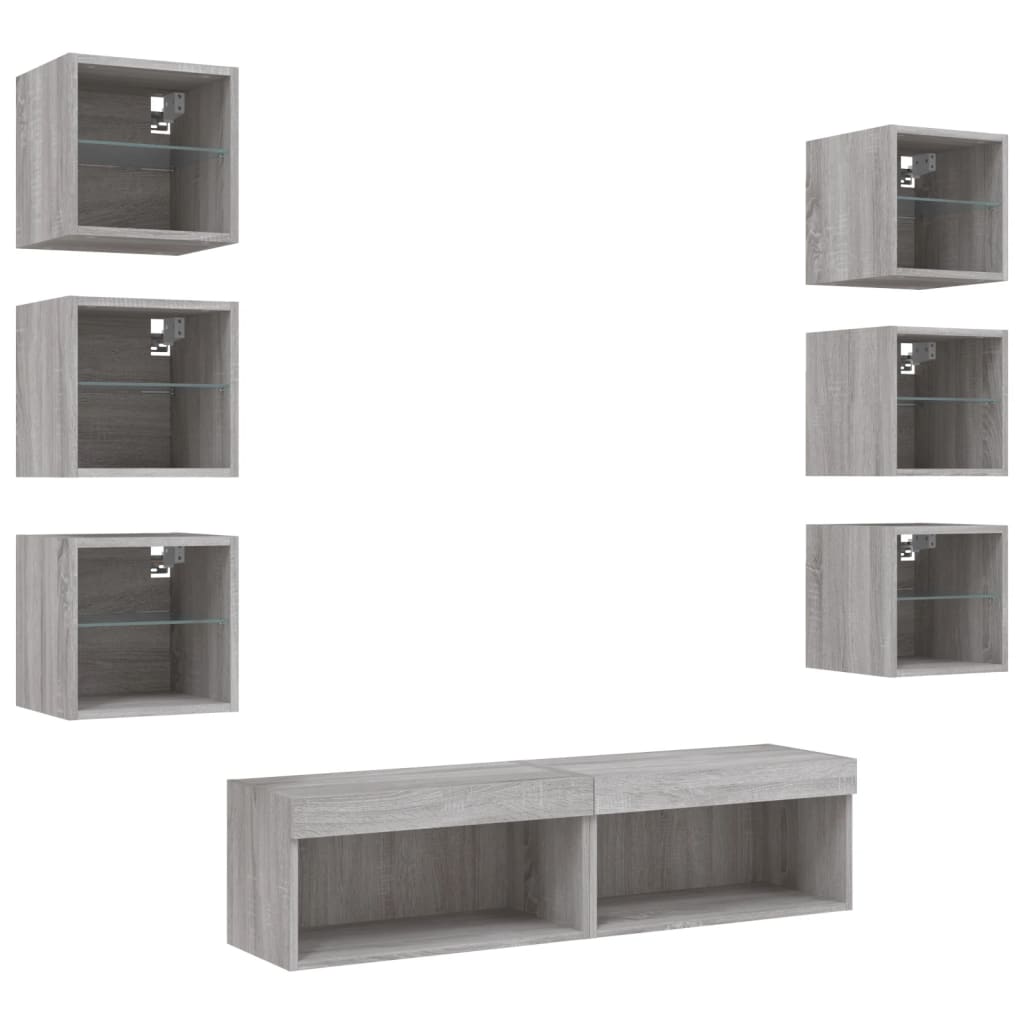 Mobili TV a Muro con LED 8pz Grigio Sonoma Legno Multistrato
