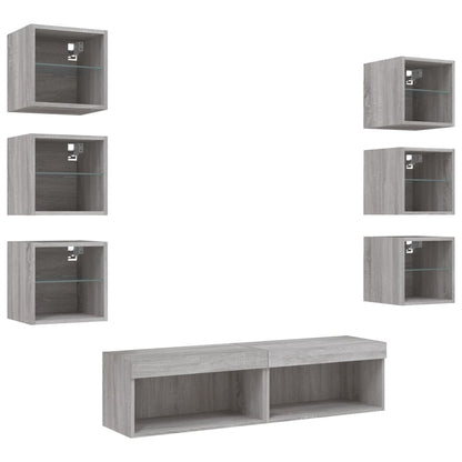 Mobili TV a Muro con LED 8pz Grigio Sonoma Legno Multistrato