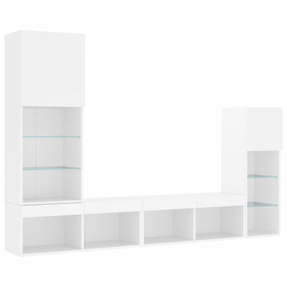 Mobili TV a Muro con LED 4pz Bianchi in Legno Multistrato