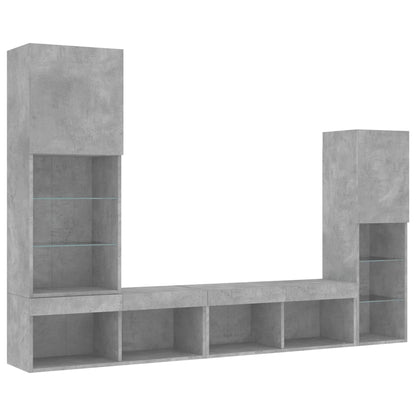 Mobili TV a Muro con LED 4pz Grigio Cemento Legno Multistrato