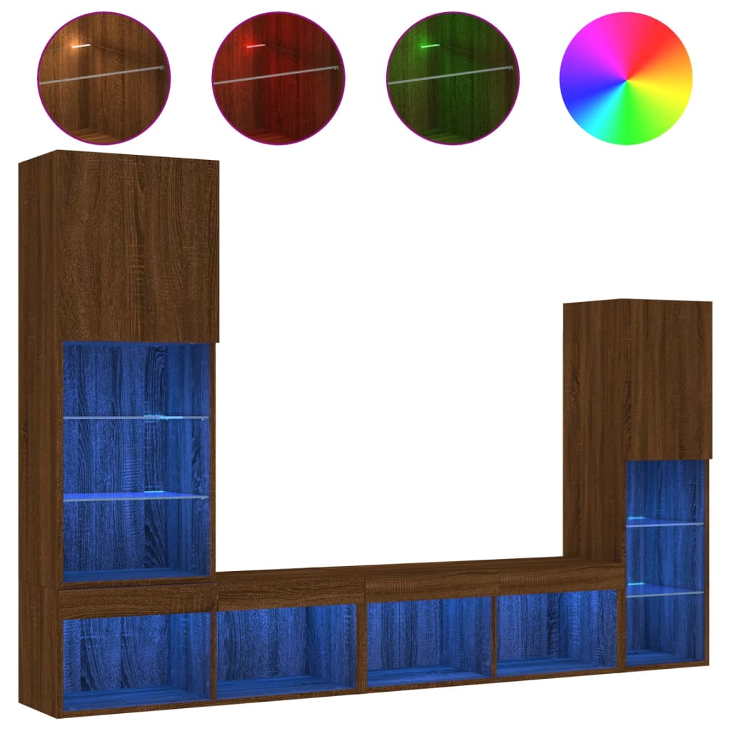 Mobili TV a Muro con LED 4pz Rovere Marrone Legno Multistrato