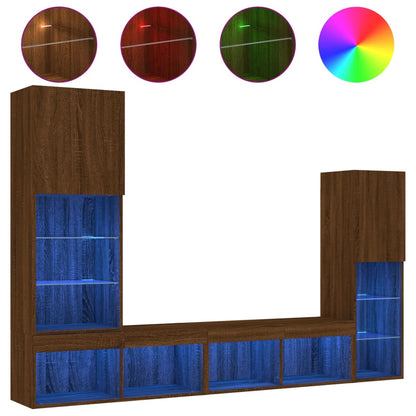 Mobili TV a Muro con LED 4pz Rovere Marrone Legno Multistrato