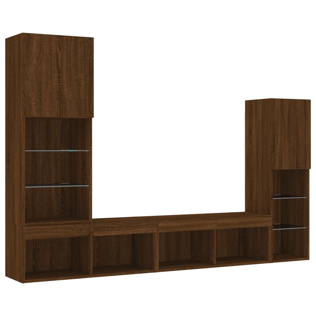 Mobili TV a Muro con LED 4pz Rovere Marrone Legno Multistrato