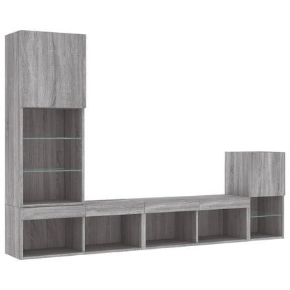 Mobili TV a Muro con LED 4pz Grigio Sonoma in Legno Multistrato