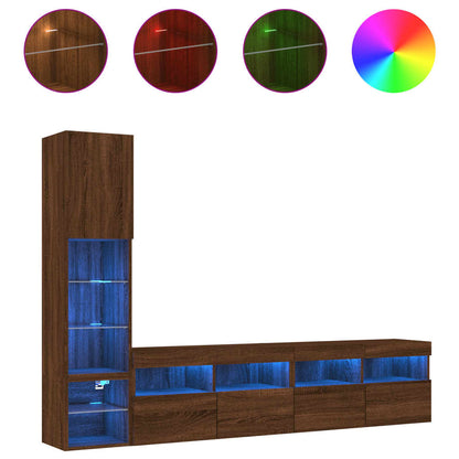 Mobili TV a Muro con LED 4pz Rovere Marrone Legno Multistrato