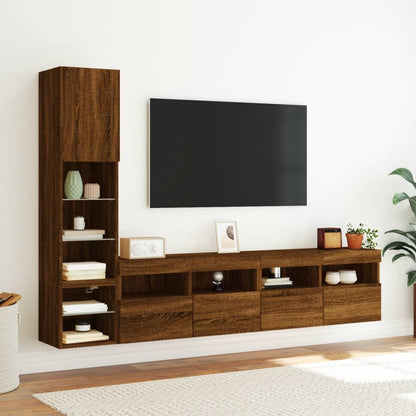 Mobili TV a Muro con LED 4pz Rovere Marrone Legno Multistrato