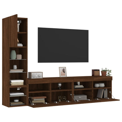 Mobili TV a Muro con LED 4pz Rovere Marrone Legno Multistrato