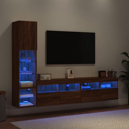 Mobili TV a Muro con LED 4pz Rovere Marrone Legno Multistrato