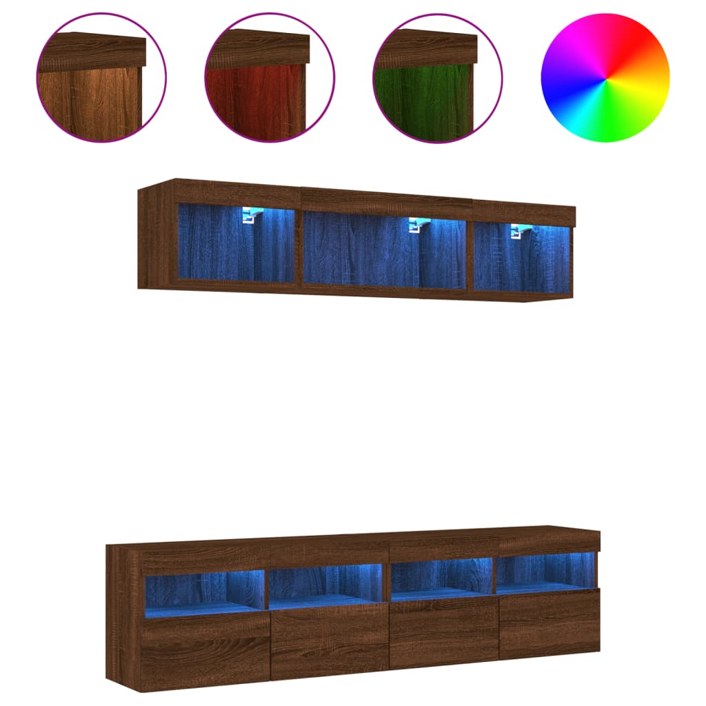Mobili TV a Muro con LED 5pz Rovere Marrone Legno Multistrato