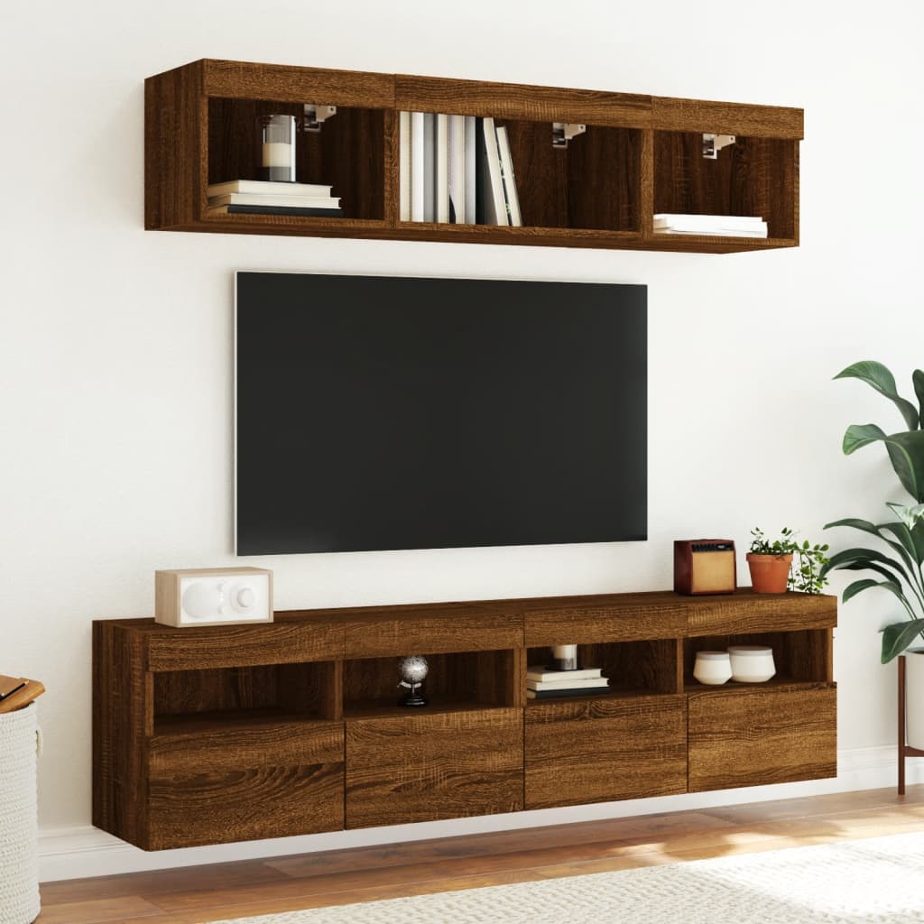 Mobili TV a Muro con LED 5pz Rovere Marrone Legno Multistrato