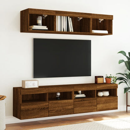 Mobili TV a Muro con LED 5pz Rovere Marrone Legno Multistrato