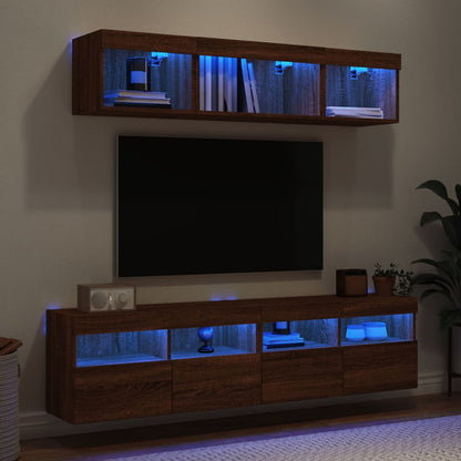 Mobili TV a Muro con LED 5pz Rovere Marrone Legno Multistrato