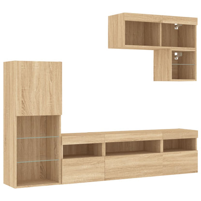 Mobili TV a Muro con LED 6pz Rovere Sonoma Legno Multistrato