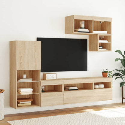 Mobili TV a Muro con LED 6pz Rovere Sonoma Legno Multistrato