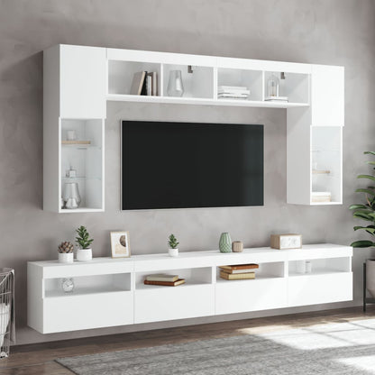 Set Mobili TV a Muro 8 pz con Luci LED Bianco