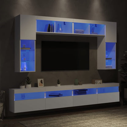 Set Mobili TV a Muro 8 pz con Luci LED Bianco