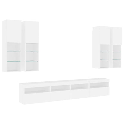 Set Mobili TV a Muro 7 pz con Luci LED Bianco