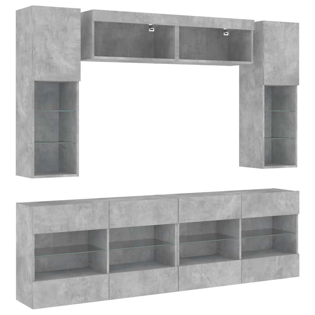 Set Mobili TV a Muro 6 pz con Luci LED Grigio Cemento