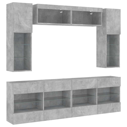Set Mobili TV a Muro 6 pz con Luci LED Grigio Cemento