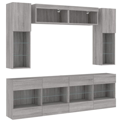 Set Mobili TV a Muro 6 pz con Luci LED Grigio Sonoma