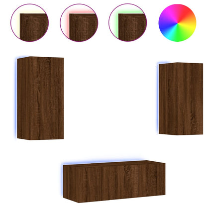 Mobili TV a Muro con LED 4pz Rovere Marrone Legno Multistrato