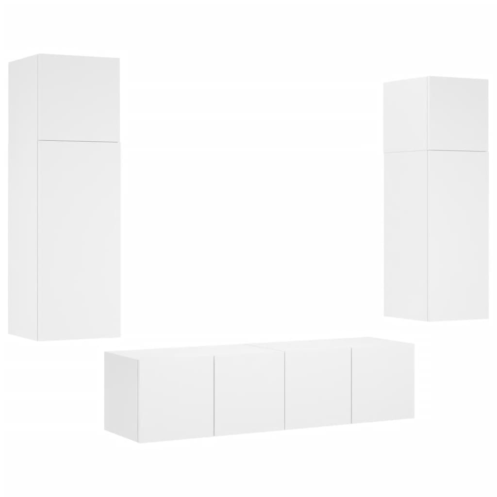 Mobili TV a Muro con LED 6pz Bianchi in Legno Multistrato