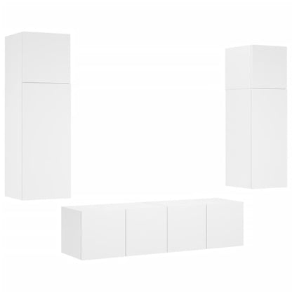 Mobili TV a Muro con LED 6pz Bianchi in Legno Multistrato